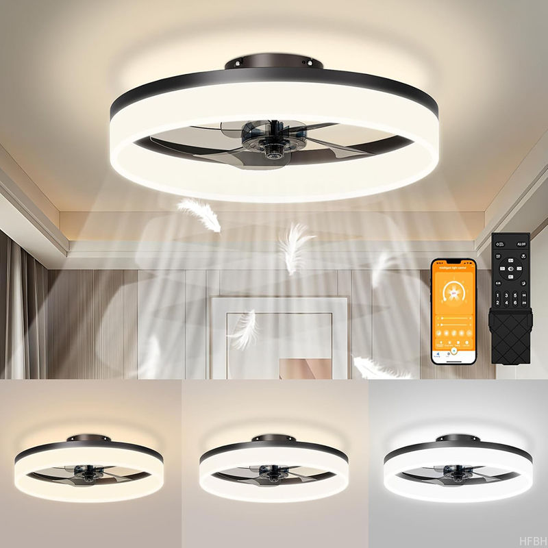 19.7 Inch Invisible Nordic Simple Led Ceiling Cell Fan with Lamp with Led Lighting Led Lamp Classic and Remote