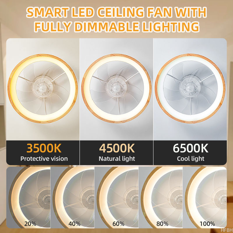 Wholesale 20-Inch LED Ceiling Fan 5 Wooden Leaves Custom Remote Control Dimming Timing 3-Speed Modern Living Room 60W 110V