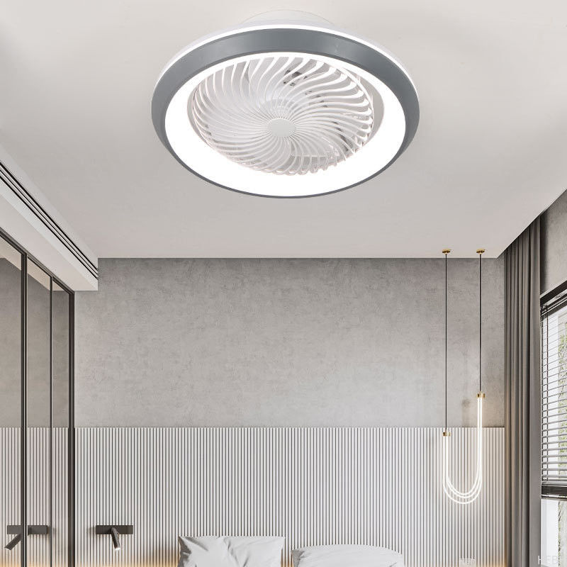 Modern LED Lights Enclosed Ceiling Fan with 6 Wind Speeds Bladeless Fan Chandelier for Bedroom Living