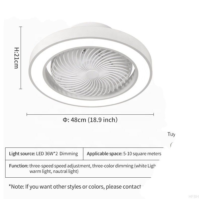 XD1 48cm Small Modern Bladeless Ceiling Fan with Led Light Remote Control Flush Mount Living Room Bedroom Children Invisible