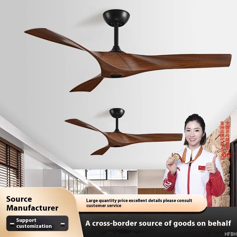 Large Modern Retro Industrial Ceiling Fan for Dining Living Room Variable Frequency Mute Remote Control Non-Light LED Plastic