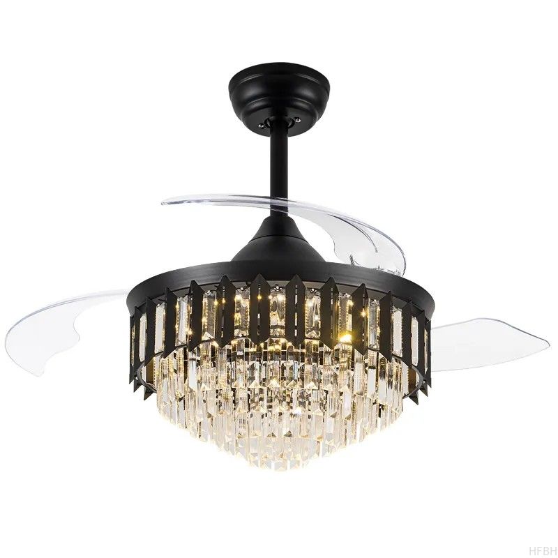 Luxury Remote Control Retractable Invisible Fan Blade Golden Ceiling Fan Light