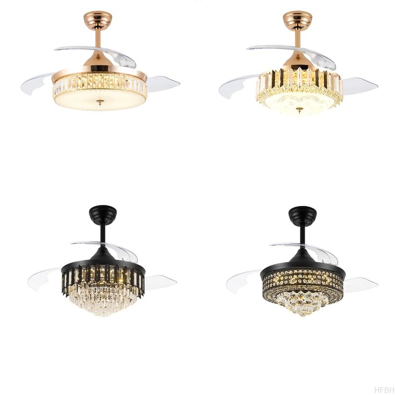 Tricolor Dimming Black Luxury Crystal Ceiling Fan Light with Remote Control