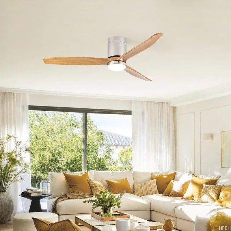 HFBH Model 3694 LED Ceiling Fan Manufacture 52 Inches Wooden Blades Nickel Led Lighting Ceiling Fan