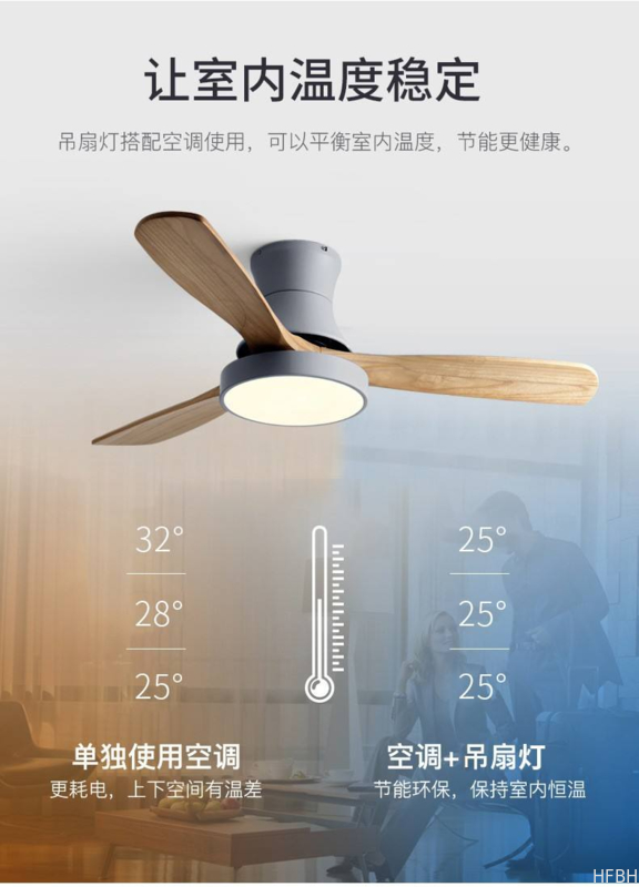 HFBH Ceiling Fan Modern Nordic Fancy 3 Wooden Blades 42 Inches Energy Saving Dc Motor Decorative Led Ceiling Fan