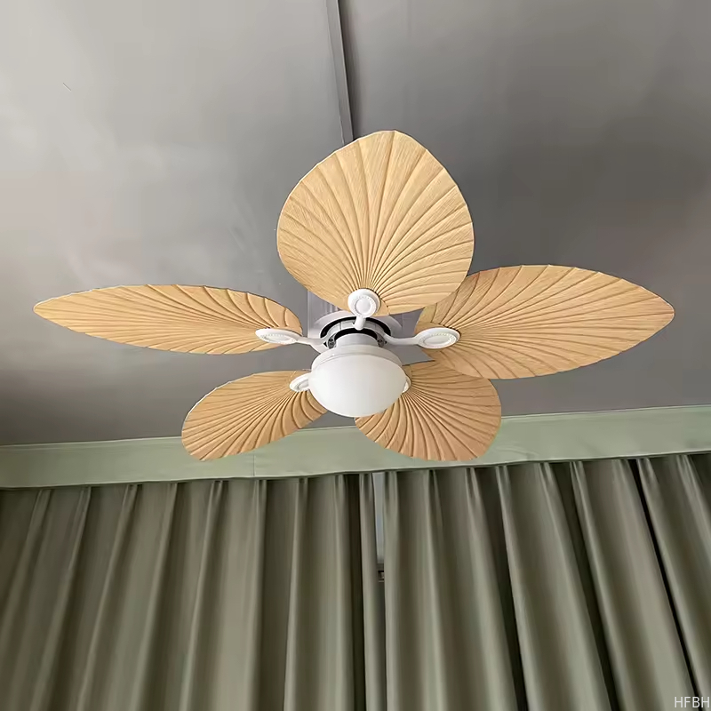 220v Tropical Retro Decorative Fancy Fan Ceilling 5 ABS Palm Leaf Blades Dc Bldc Remote Control Celling Fan With Light
