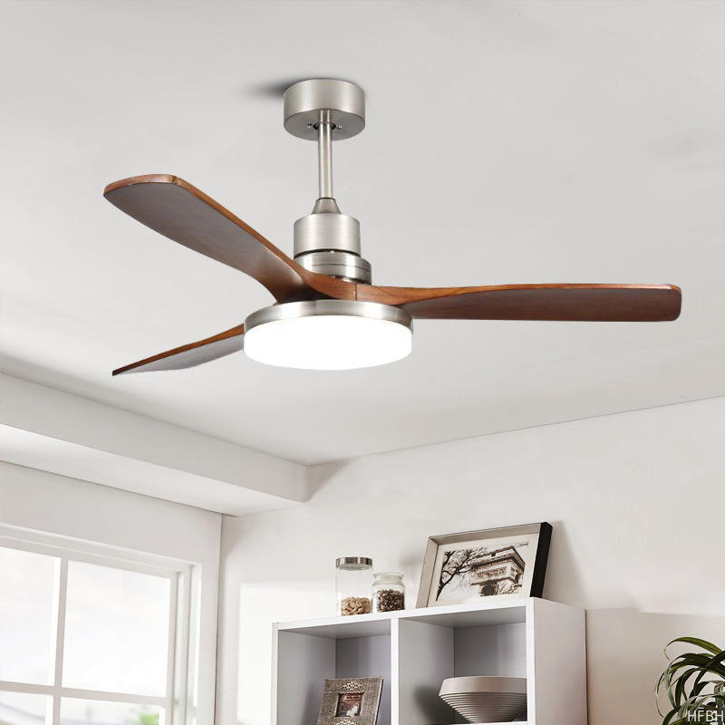 35 Inch Small Solid Wood Blades Indoor Remote Control Led Ceiling Decorative Fan with Light