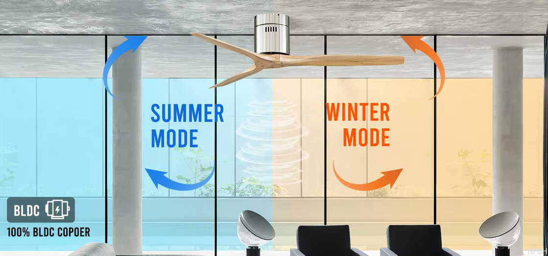 52 Inch Fan Light Ventilador De Techo Living Room Indoor Bldc Smart Modern 3 Blades Wooden Ceiling Fan with Light and Remote