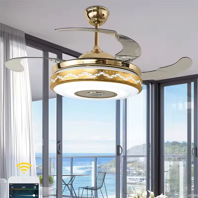 China OEM Invisible Blade Living Room Decorative Enclosed Ceiling Fans Light Lamp