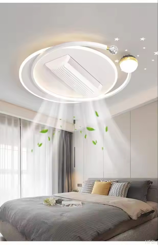 Modern LED Silent Fan Lights Remote Control Three-Color Strong Wind Anti-Flicker No Blades Living Room Bedroom Dining Room Fan Lamp