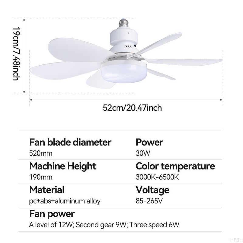 Modern LED Fan Light E27 Remote Control 3 Colors Changeable Strong Wind Speed 52CM 32W AC85-265V Ceiling Fan Light for Bedroom