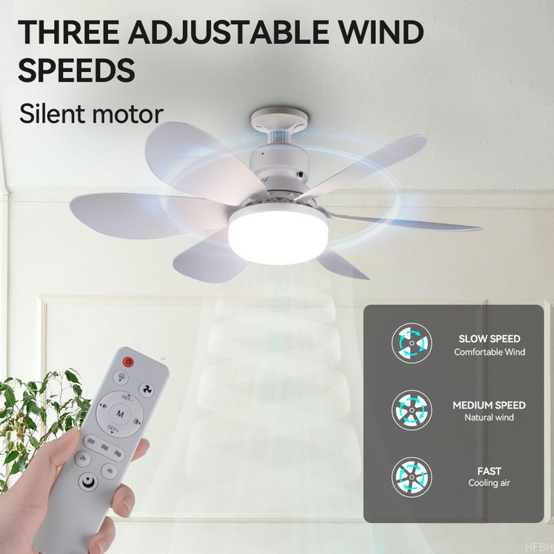 Modern LED Fan Light E27 Remote Control 3 Colors Changeable Strong Wind Speed 52CM 32W AC85-265V Ceiling Fan Light for Bedroom