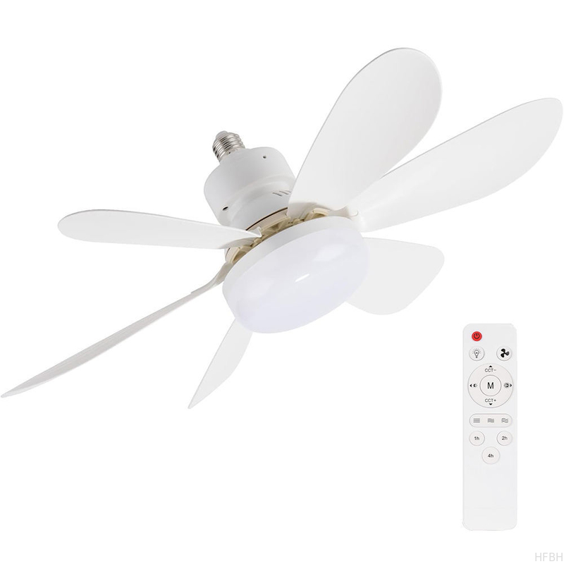 Socket Fan Light with Remote E27 Base 20.5'' Small Screw in Ceiling Fans with Lights 3 Speeds and 3 Color Dimmable Fan Light Bulb