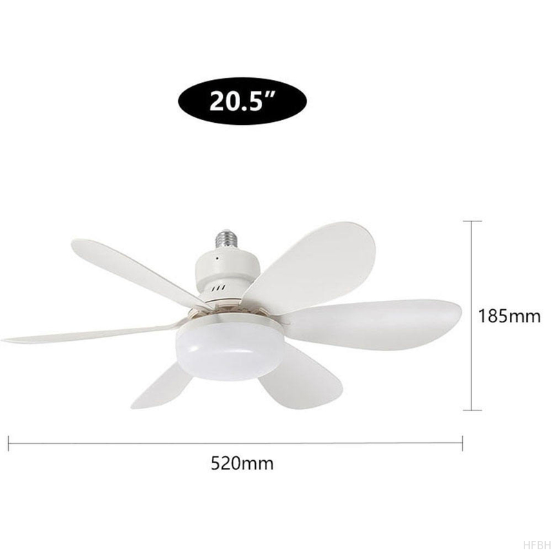 Socket Fan Light with Remote E27 Base 20.5'' Small Screw in Ceiling Fans with Lights 3 Speeds and 3 Color Dimmable Fan Light Bulb