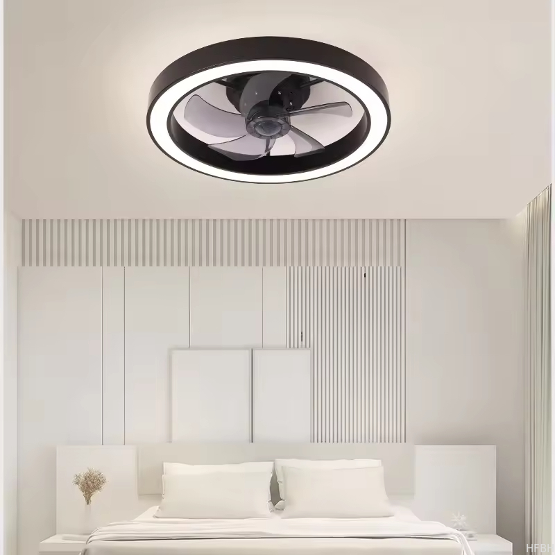 20 Inch Fan Light Deluxe Black and White Model Simple Dimmable 5 Blade Ceiling Fan Light with Light and Remote Control