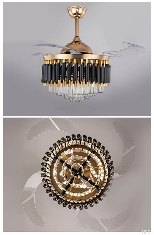 Factory Modern Black LED Chandelier Fan Light Retractable Remote Control Ceiling Lamp With Fan