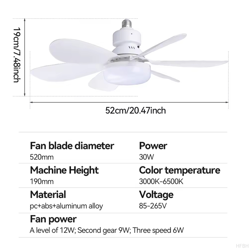 Modern LED Fan Light E27 Remote Control 3 Colors Changeable Strong Wind Speed 52CM 32W AC85-265V Ceiling Fan Light for Bedroom