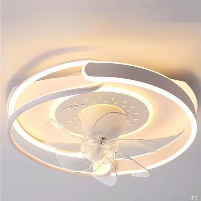 Simple Creative Bedroom Dining Room Fan Lamp Fashion Warm and Comfortable Three Colours Available Round Dining Room Fan Light