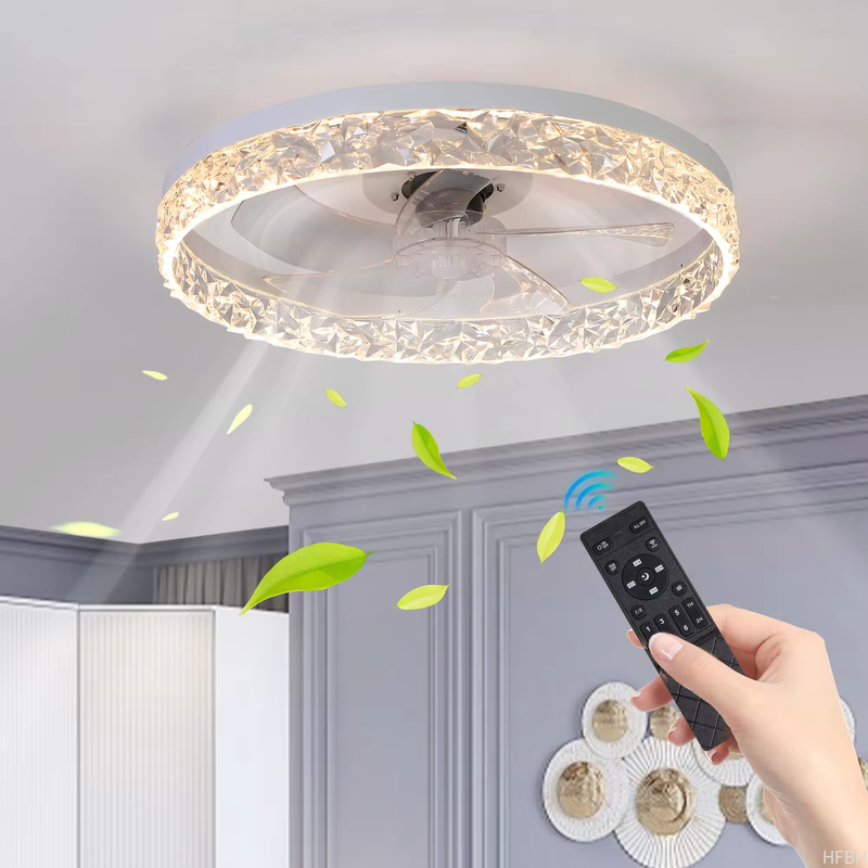 Factory wholesale  source factory  Modern Acrylic Ceiling Fan Light Remote Control Dimmable LED Chandelier 6 Speed Quiet Motor Flush Mount for Living Room Bedroom