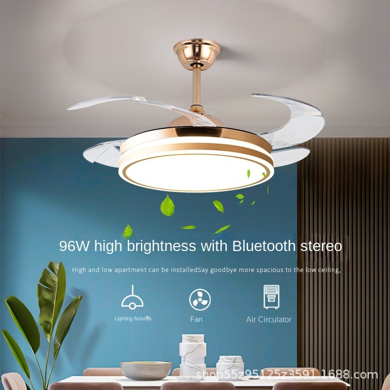 Crystal Chandelier Ceiling Fan 52 Inch Bluetooth Mute Ceiling Fan Remote Control