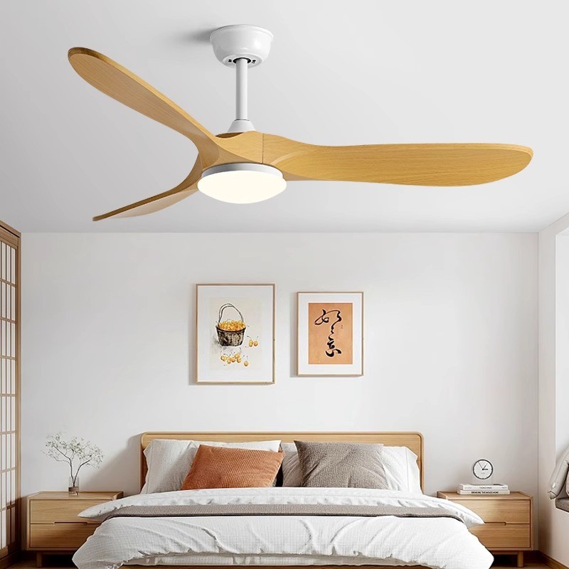 110V 220V Modern Ceiling Fans With LED Lights Timber DC Motor Remote Control