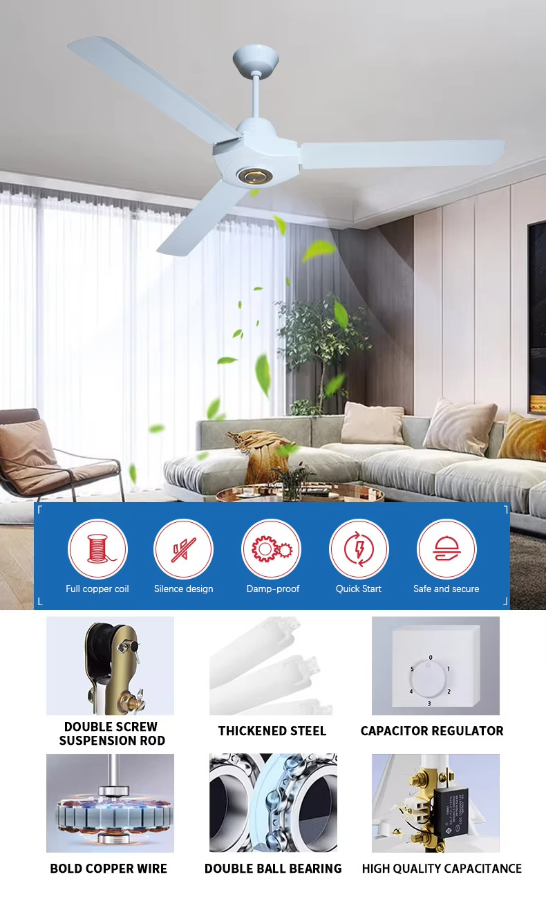 56 60 Inch 3 Blade Ceiling Fan Light , Modern Chandelier Ceiling Fans With Lights