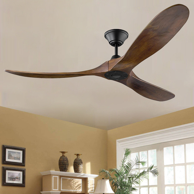 110V 220V AC Solid 3 Blade Wooden Ceiling Fan 52 Inch 56 Inch 60 Inch With Light