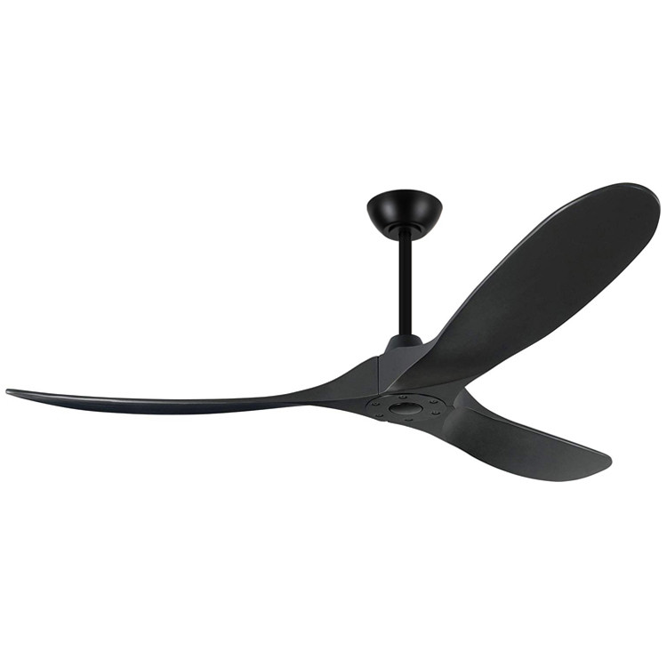 60 Inch Matte Black Ceiling Fan With Dark Walnut , Solid Wood Blade Ceiling Fan No Light