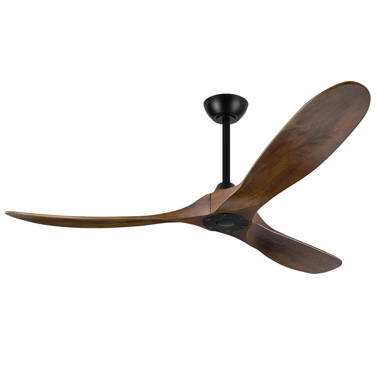 60 Inch Matte Black Ceiling Fan With Dark Walnut , Solid Wood Blade Ceiling Fan No Light
