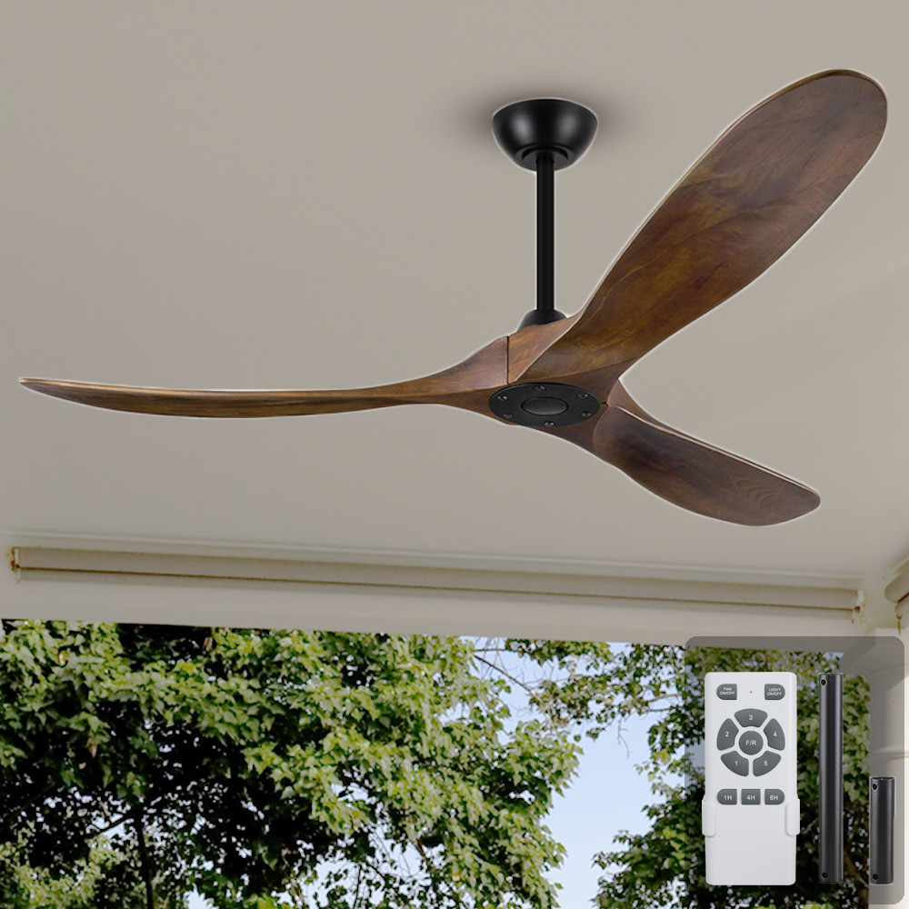 60 Inch Matte Black Ceiling Fan With Dark Walnut , Solid Wood Blade Ceiling Fan No Light