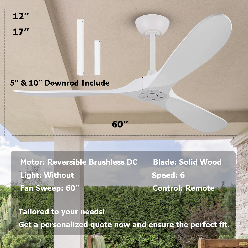 3 Wooden Blade Modern LED Ceiling Fans Indoor Outdoor Patio Ceiling Fan 60 Inch
