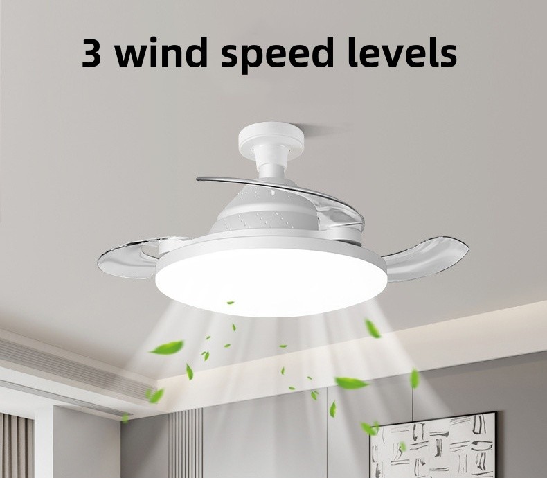 3 Color Stepless Dimming Invisible Blade Ceiling Fan With LED Light And Remote