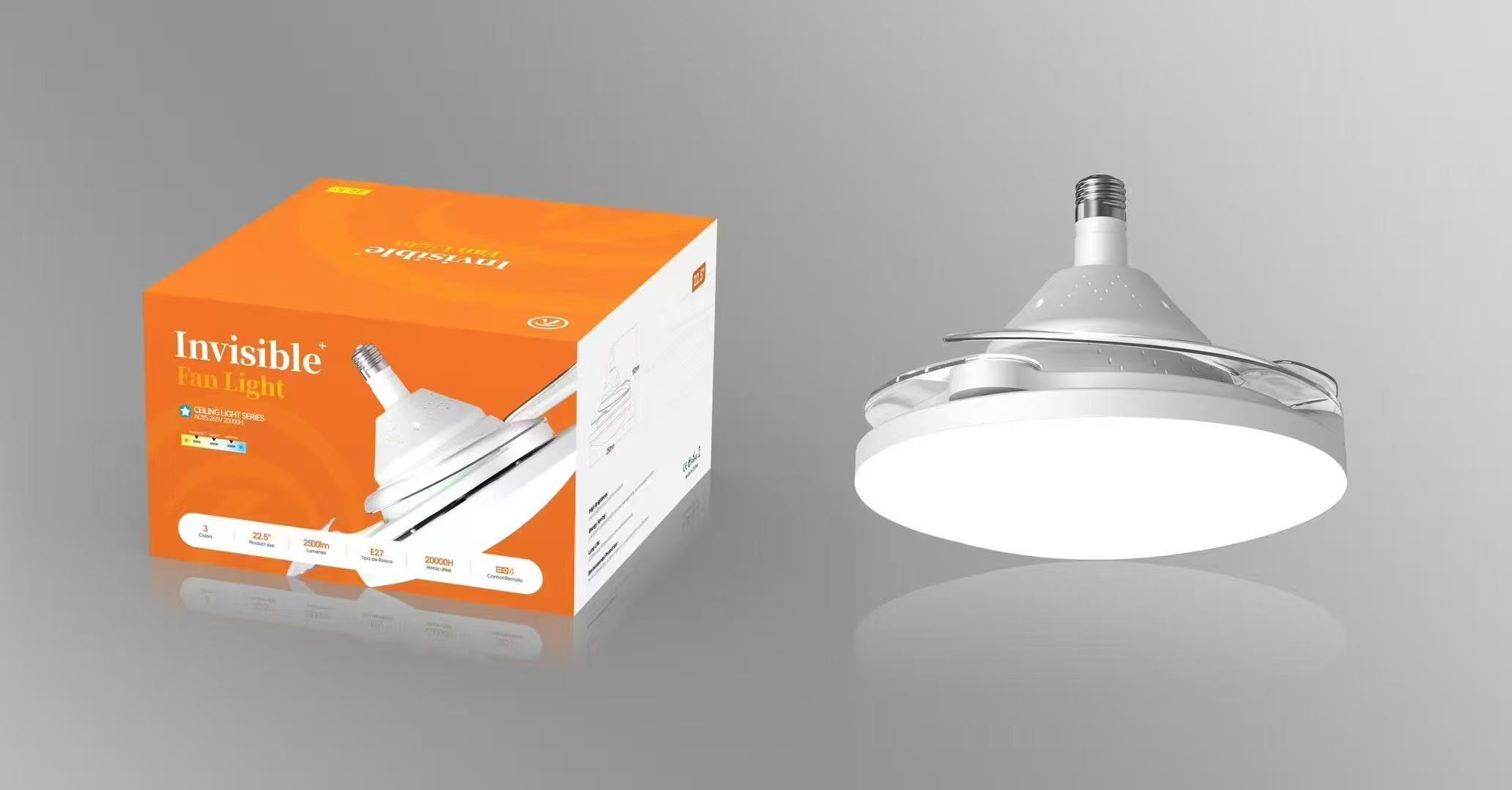 3 Color Stepless Dimming Invisible Blade Ceiling Fan With LED Light And Remote