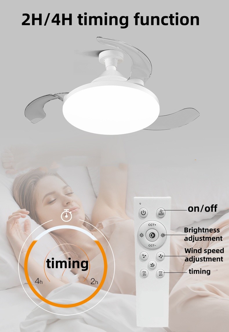 3 Color Stepless Dimming Invisible Blade Ceiling Fan With LED Light And Remote