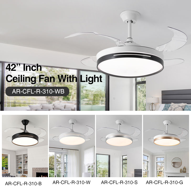 Invisible Retractable Ceiling Fan Chandelier 52 Inch Round Dimmable LED Ceiling Fan