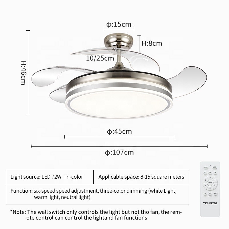 110V Modern LED Ceiling Lamp 42 Inch Remote Control Ceiling Fan With Light