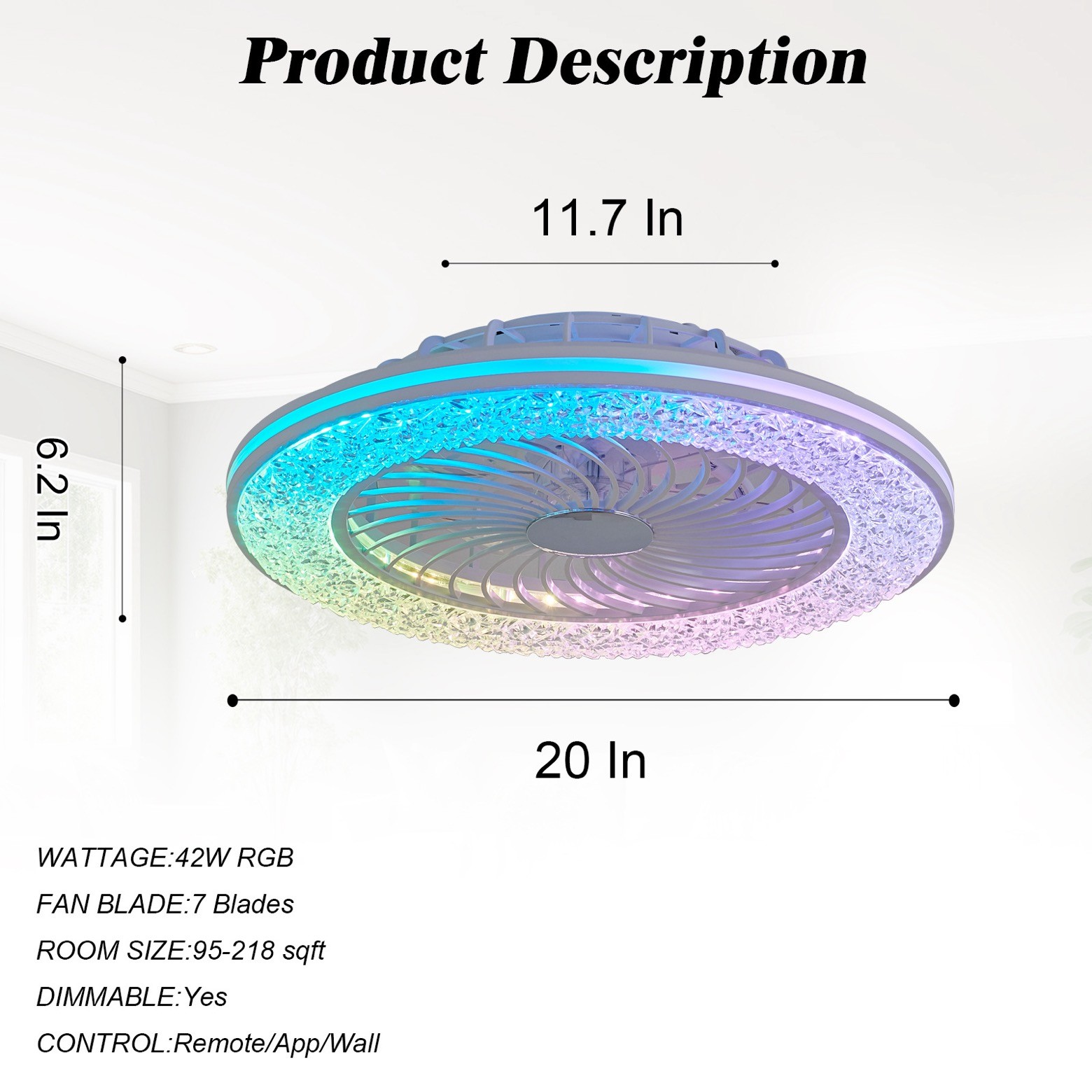 72W Super Bright APP LED Smart Ceiling Fan Light For Bedroom Apartment Villa