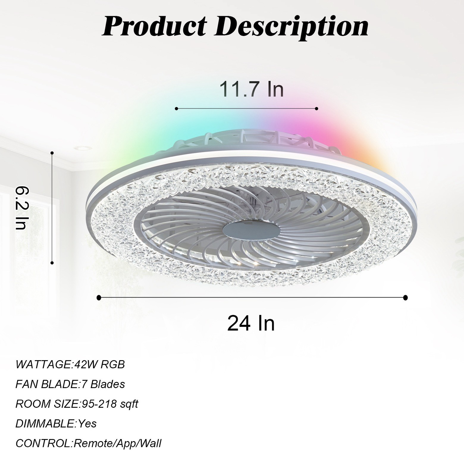 72W Super Bright APP LED Smart Ceiling Fan Light For Bedroom Apartment Villa