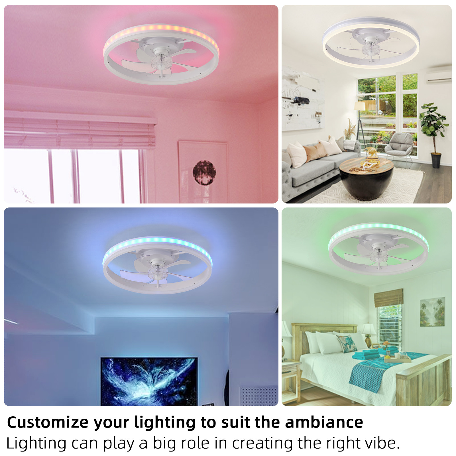 20 Inch Flush Mount Ceiling Fan Light , Bedroom White Fandelier Ceiling Fan With Light