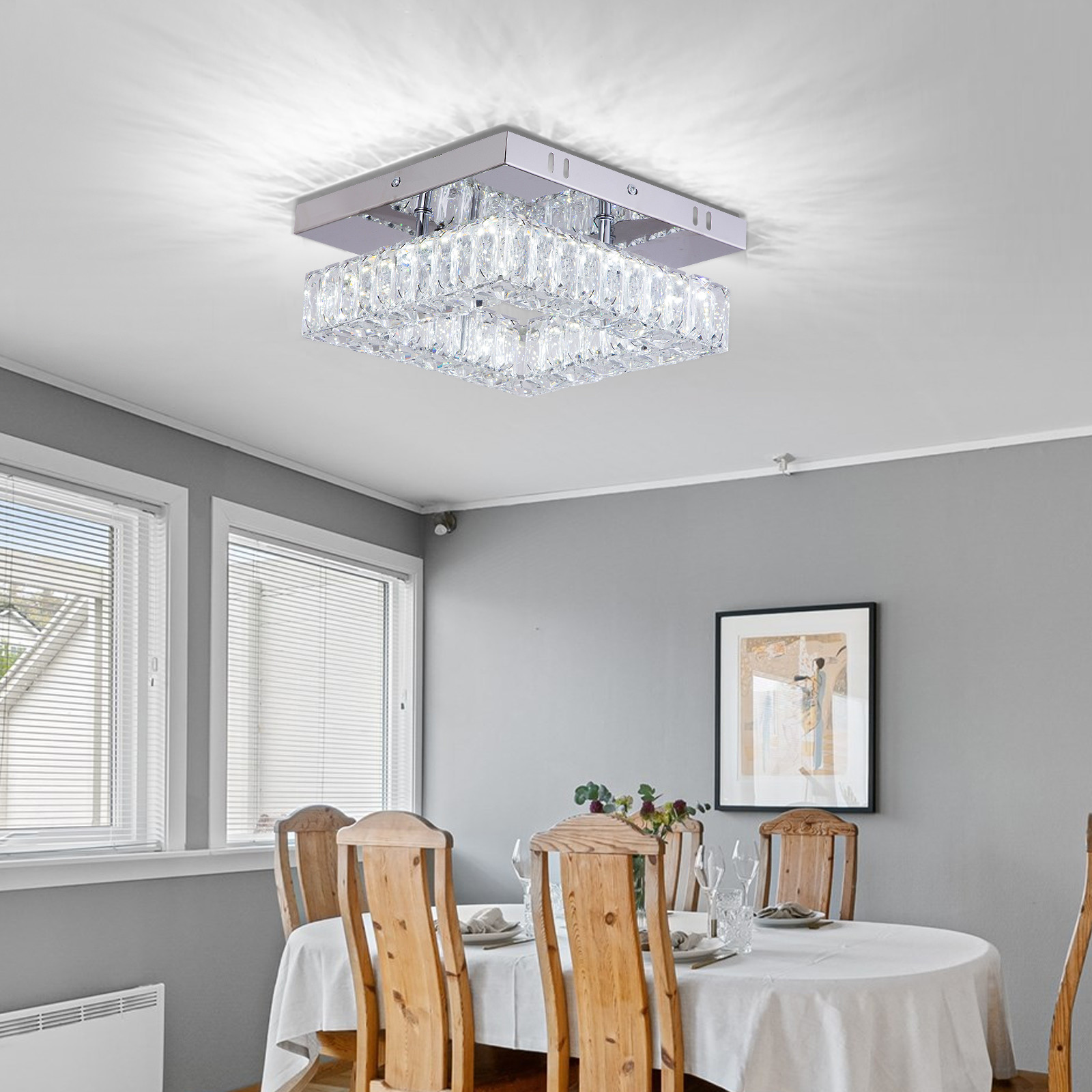 Square Flush Mount Crystal Chandelier Ceiling Fan For Kitchen Bathroom