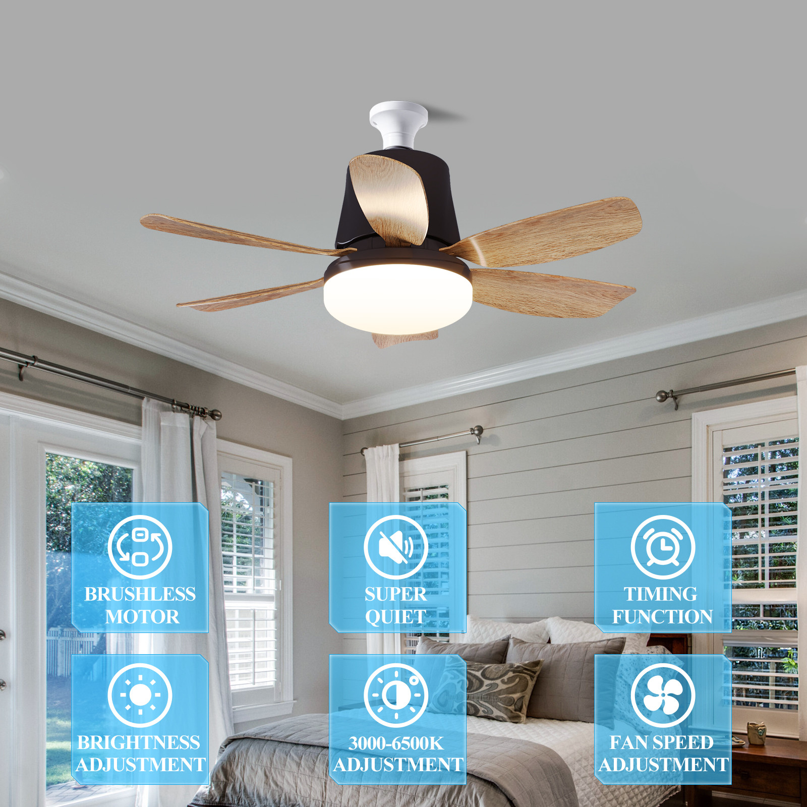 Moving Head Intelligent Home Decor 360 Degree Rotating Ceiling Fan With Dimmable LED Light
