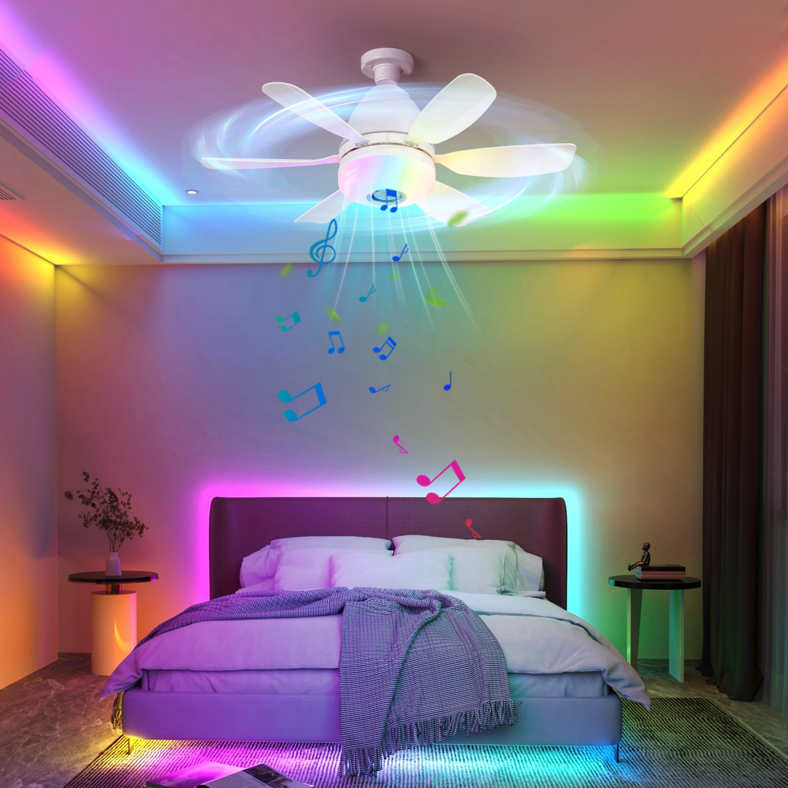 Intelligent Dimming Home Decoration Ceiling Fan , Moving Head 360 Rotating Ceiling Fan