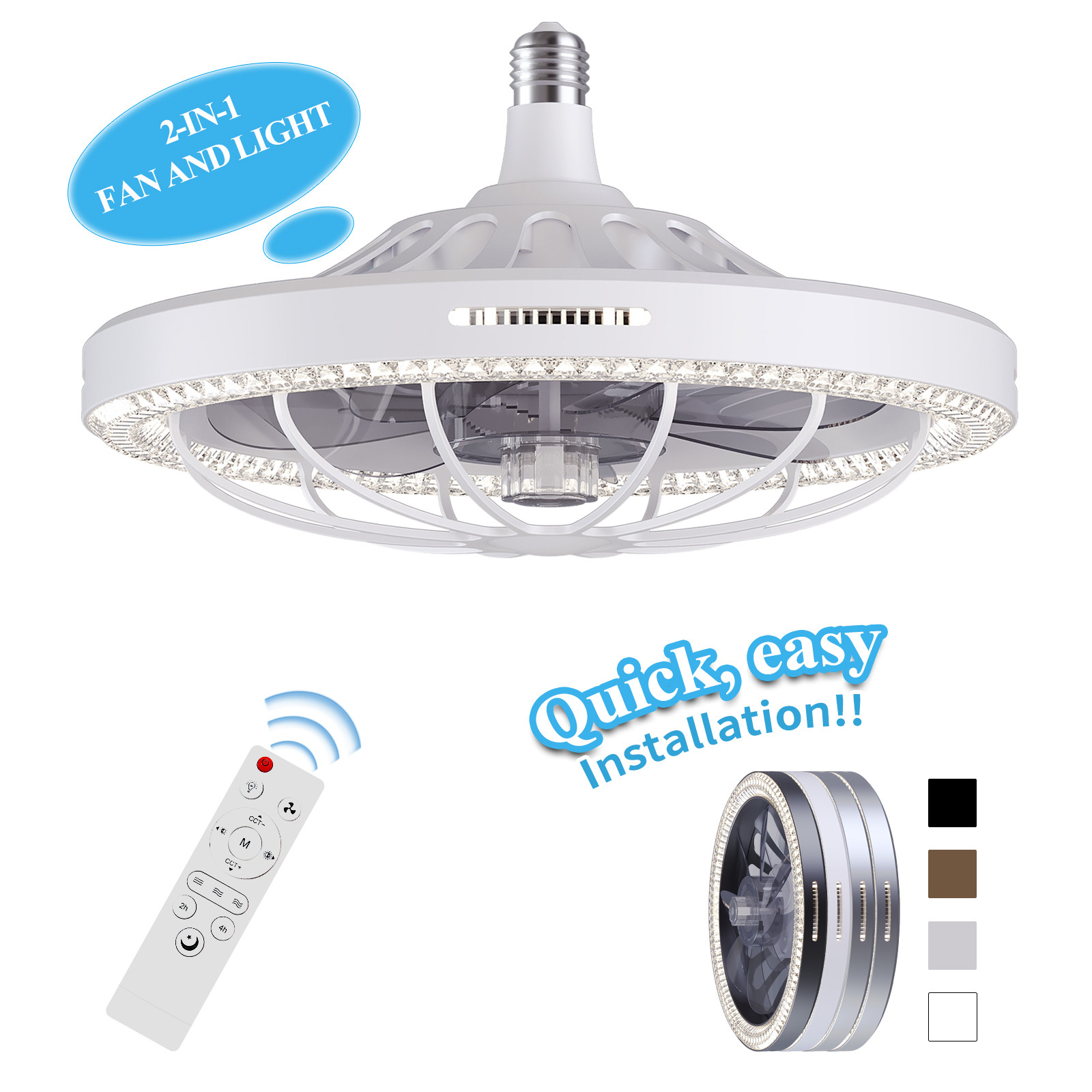 Moving Head Intelligent Dimming Home Decor Ceiling Fan 360 Rotating Remote Control