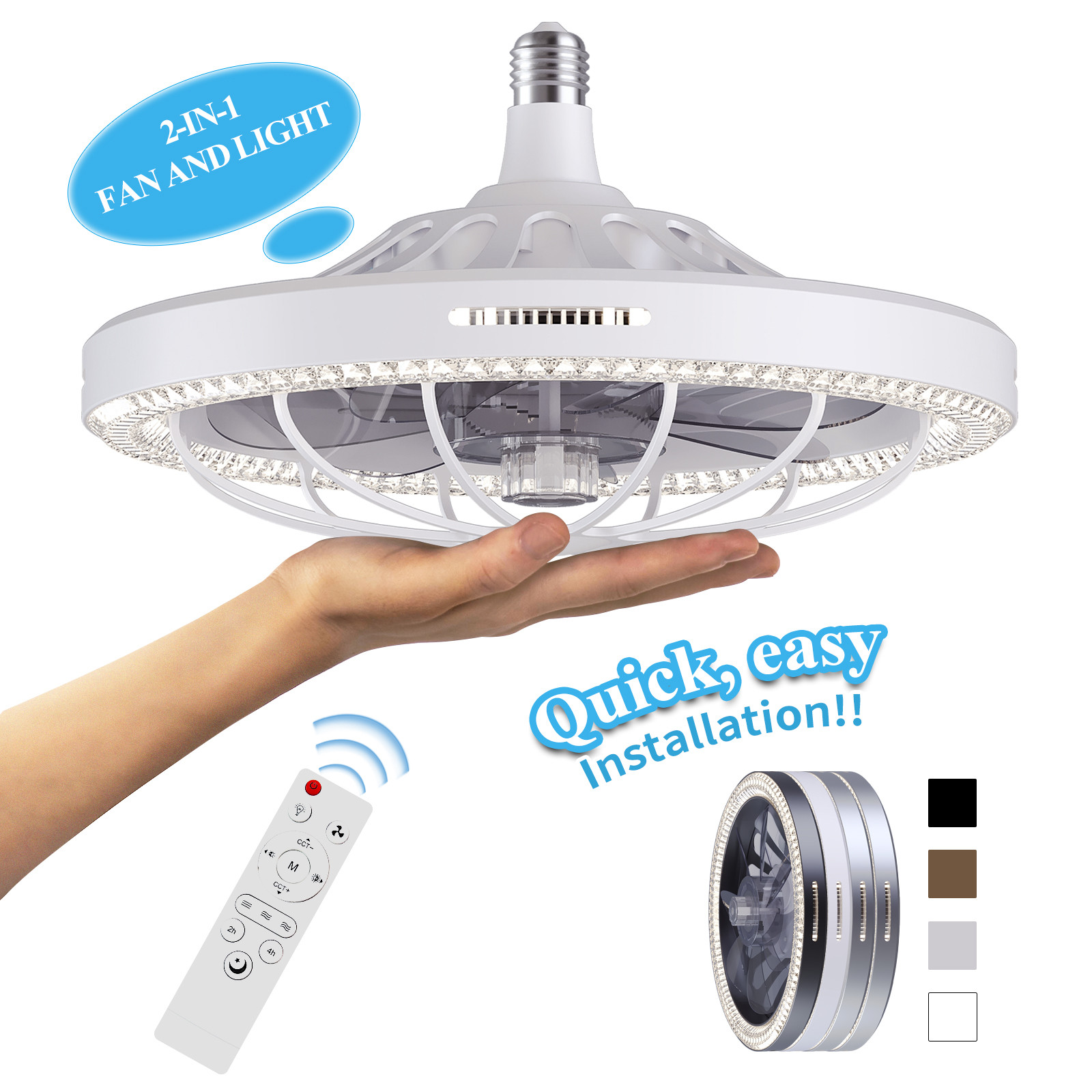 Moving Head Intelligent Dimming Home Decor Ceiling Fan 360 Rotating Remote Control