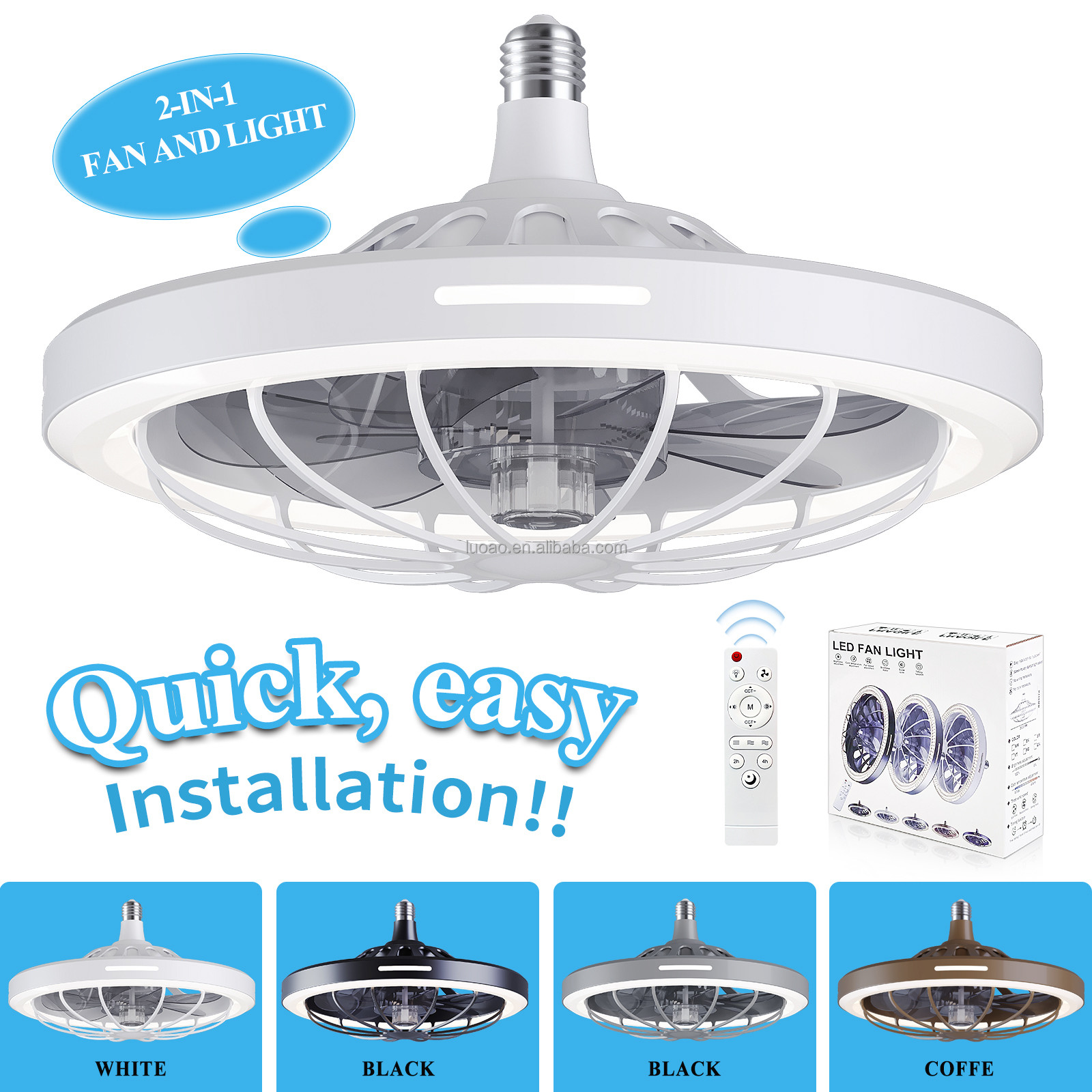 Moving Head Intelligent Dimming Home Decor Ceiling Fan 360 Rotating Remote Control