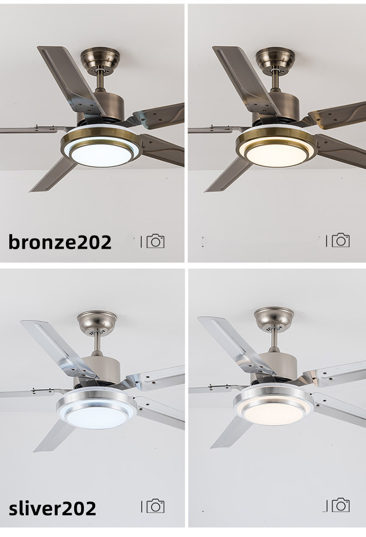 220V Home Ceiling Fans 52 Inch Five Metal Blade Ceiling Fan With Light