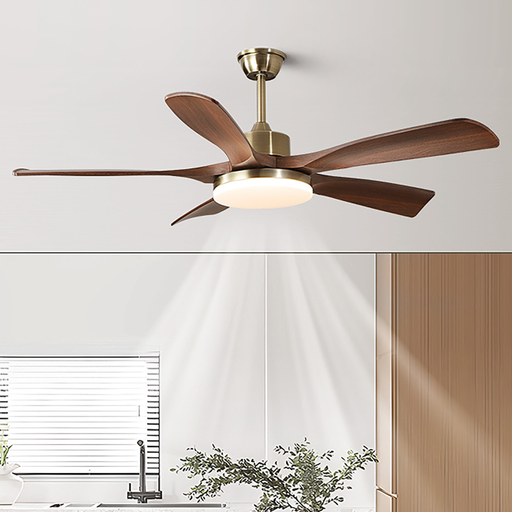 42/52 Inch 3/5 Straight Blades Wooden Leaf Ceiling Fan Remote Control