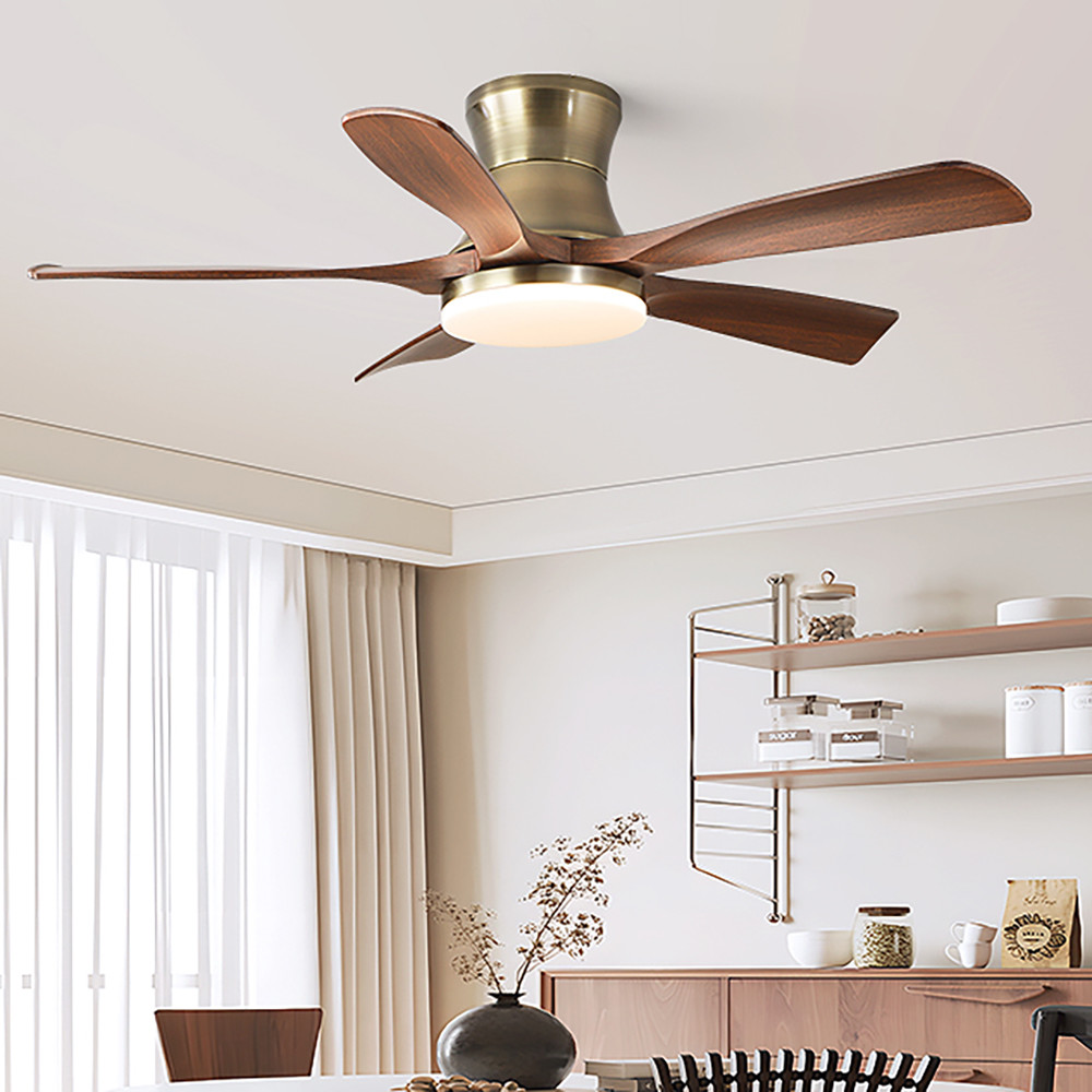 42/52 Inch 3/5 Straight Blades Wooden Leaf Ceiling Fan Remote Control
