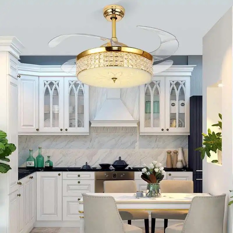 42 Inch Crystal Ceiling Fan Light , Modern European Style Ceiling Fans