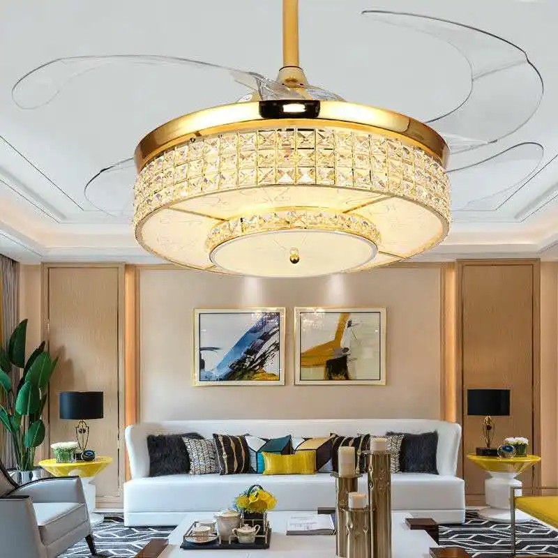 42 Inch Crystal Ceiling Fan Light , Modern European Style Ceiling Fans